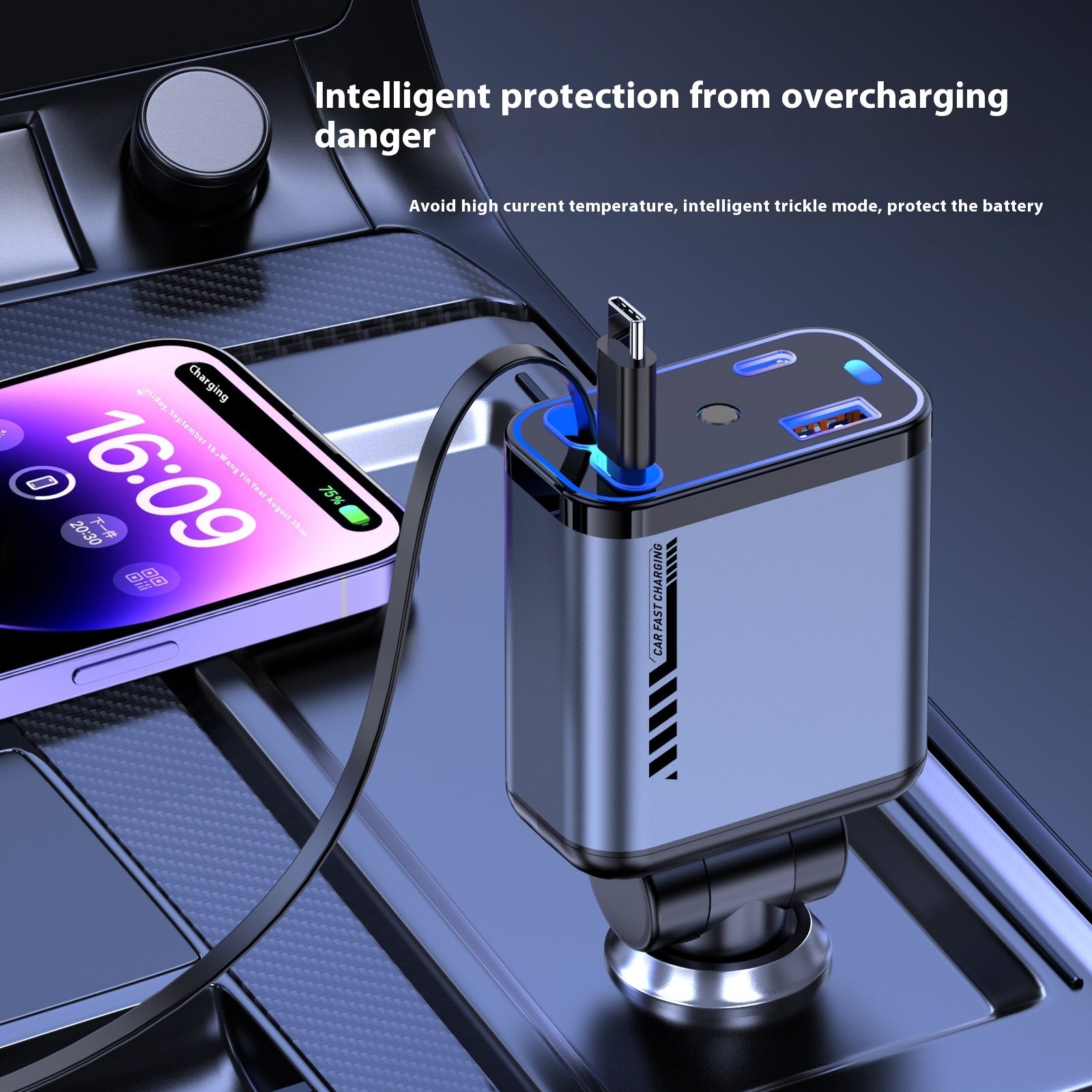 120W kivetítős szupergyors autós töltő